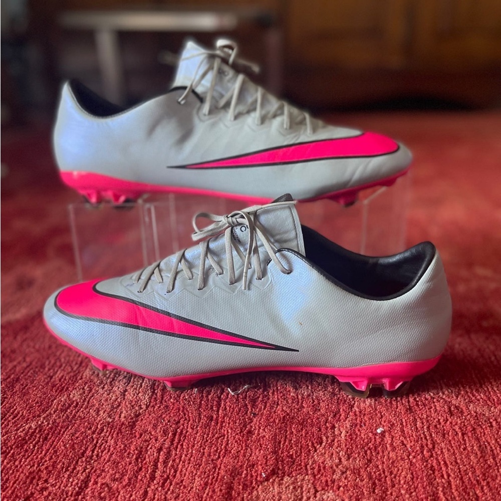 NIKE MERCURIAL VAPOR X FG wolf grey/pink soccer cleats *RARE*